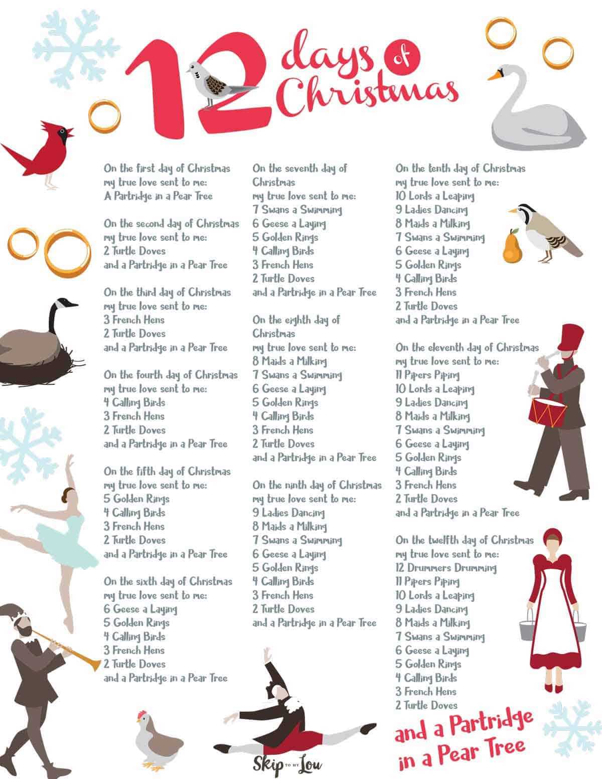 printable words for the twelve days of christmas