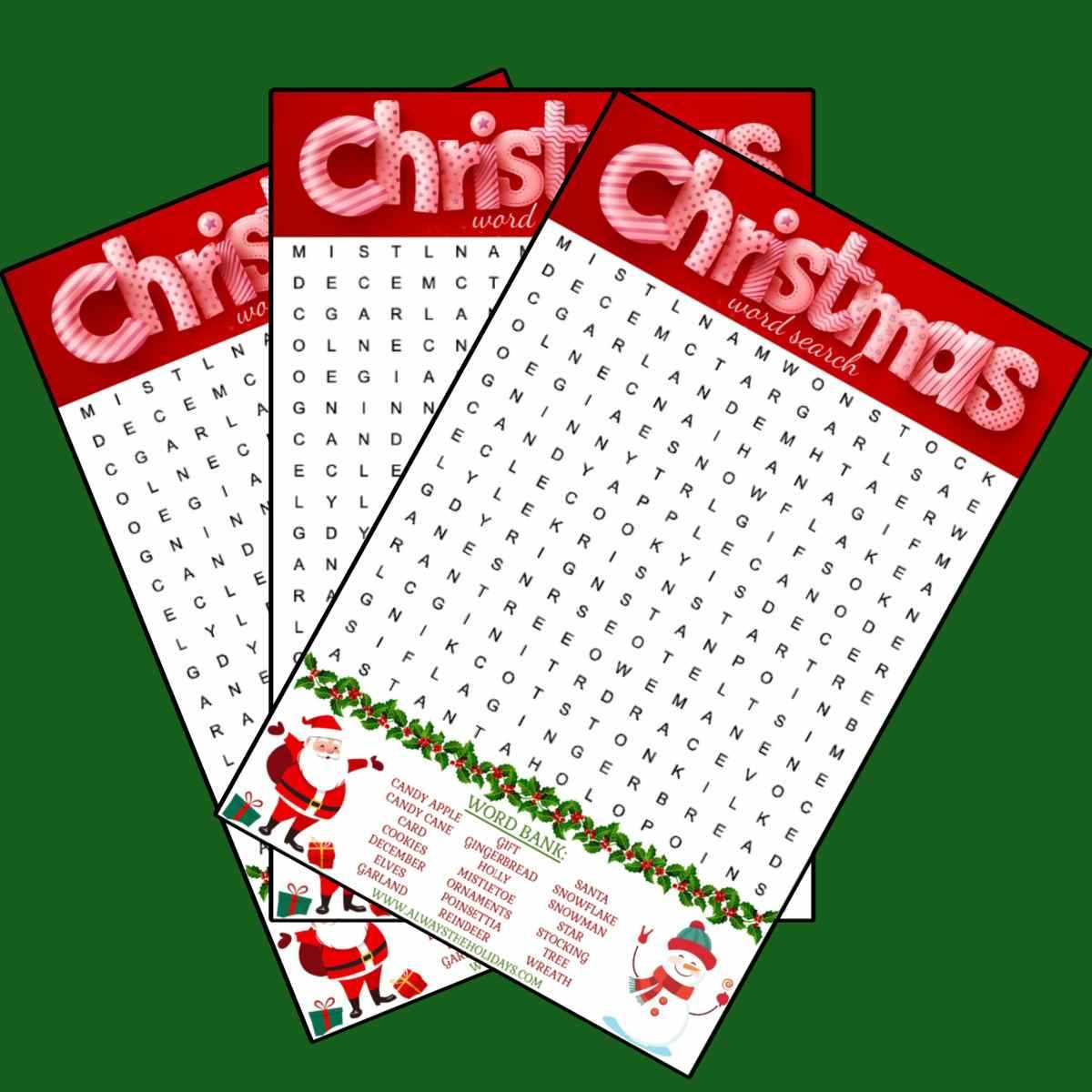 christmas free printable word search