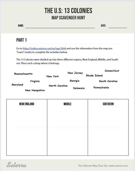 13 colonies printable map