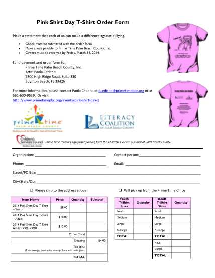 printable order forms for t shirts