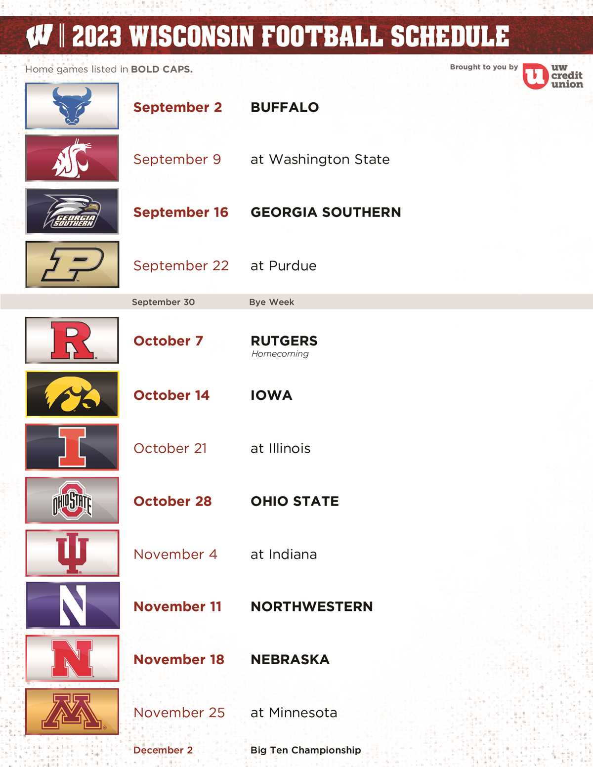 badger football schedule printable