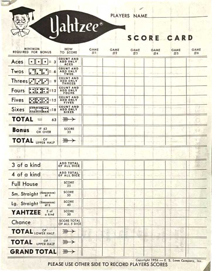 yahtzee score sheet free printable