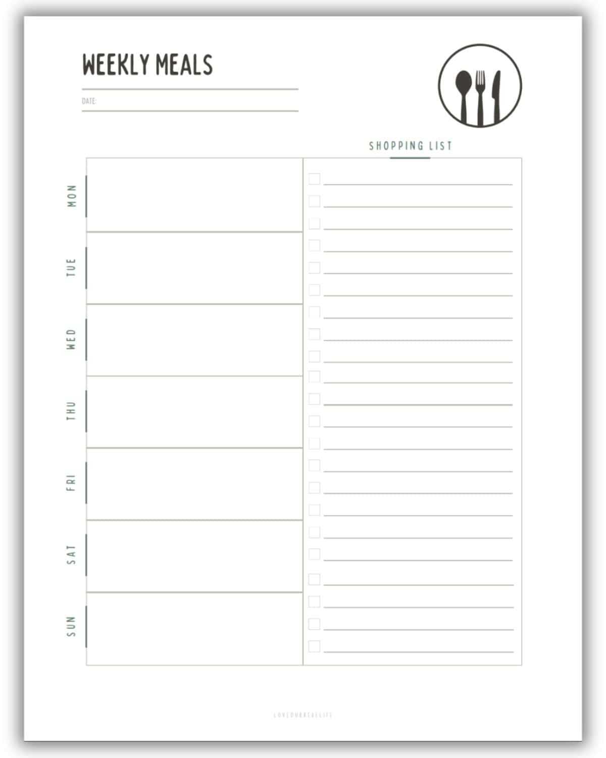 weekly menu printable