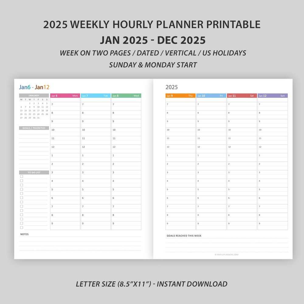 weekly planner hourly printable