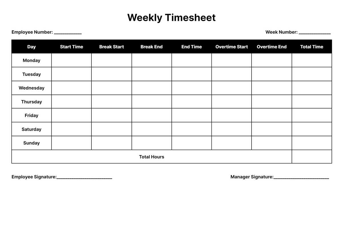weekly timesheet template free printable