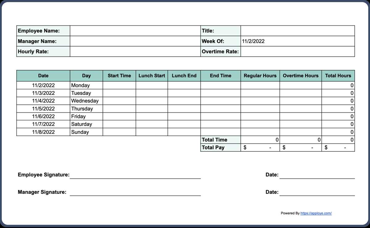 weekly timesheet template free printable