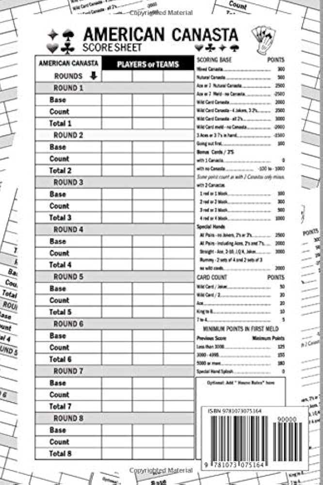 canasta score sheets printable