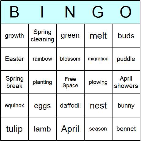 spring bingo free printable
