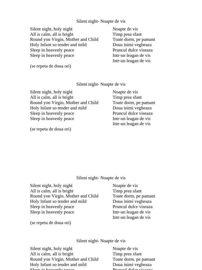 words to silent night printable