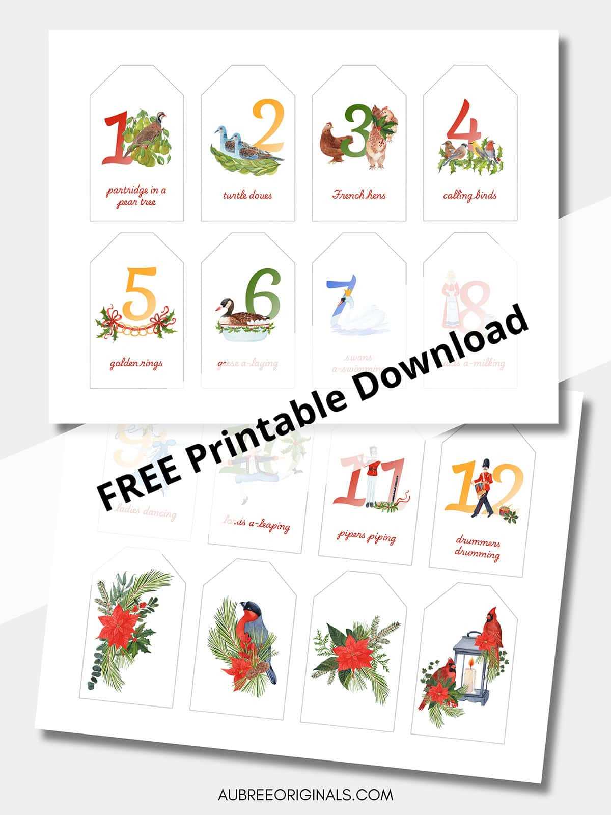 words to twelve days of christmas printable