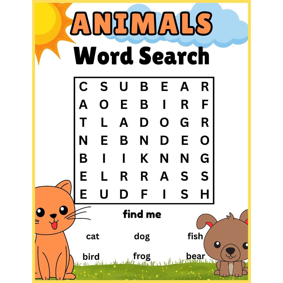 wordsearch for kindergarten printable