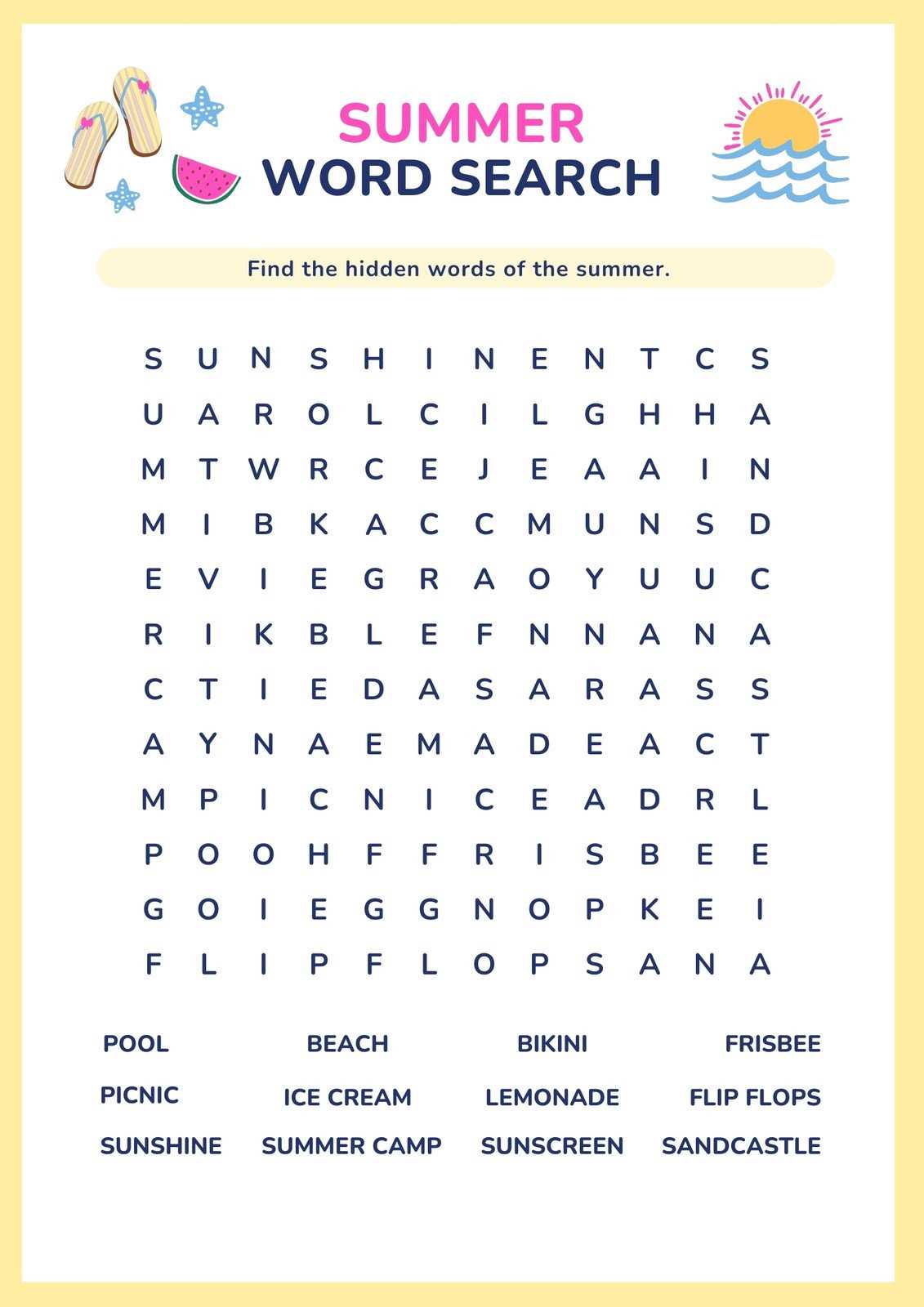 wordsearch for kindergarten printable