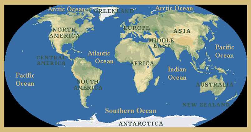 map of the continents and oceans printable