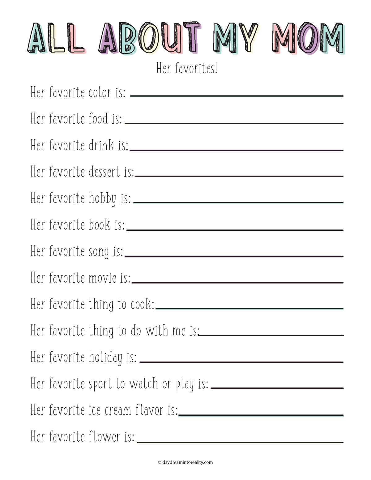 all about my mom preschool printable