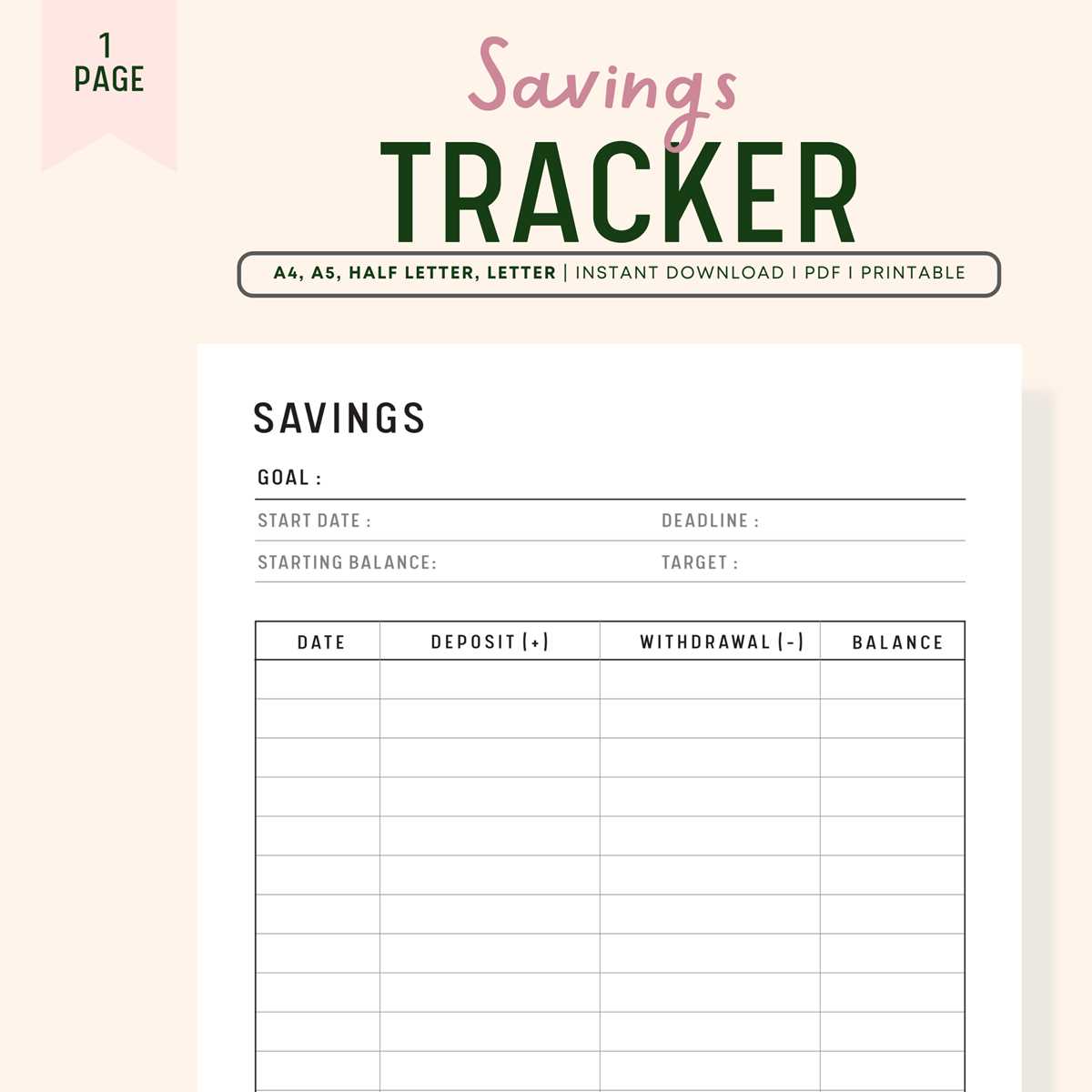 free printable savings tracker