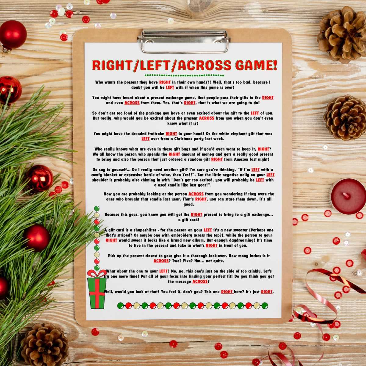 christmas left and right game printable