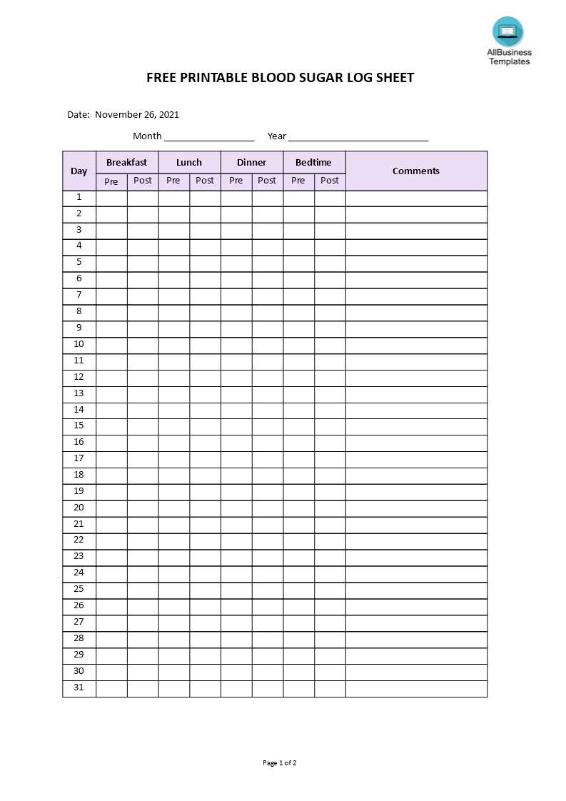 free printable blood sugar log sheets