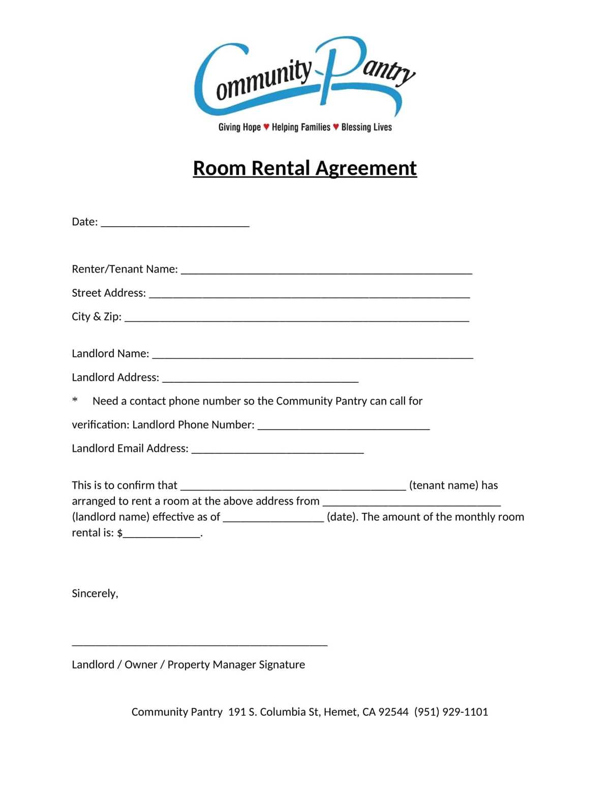 room rental agreement template free printable