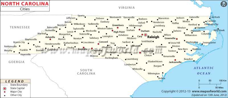 printable north carolina map with cities and towns