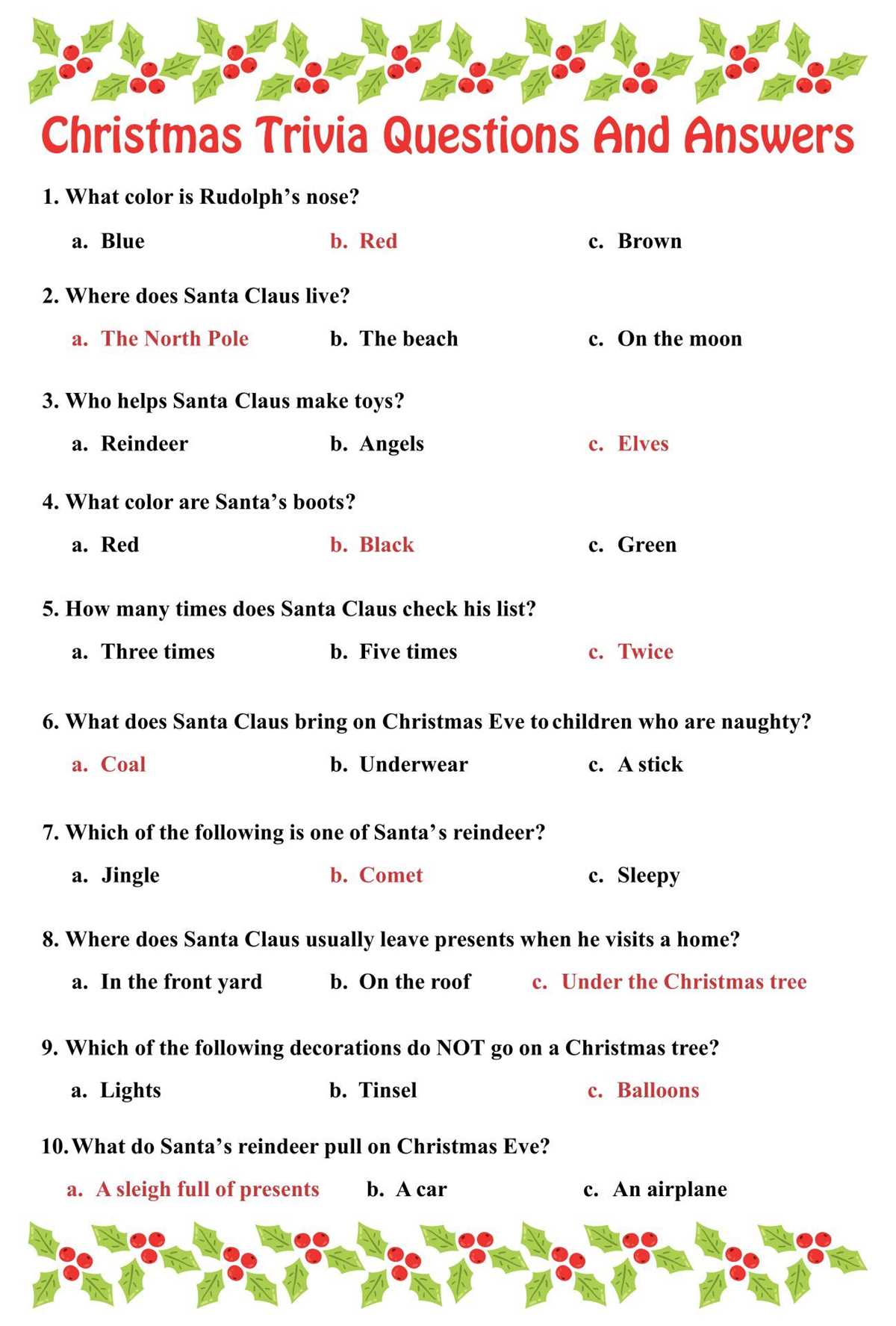 christmas trivia for kids printable