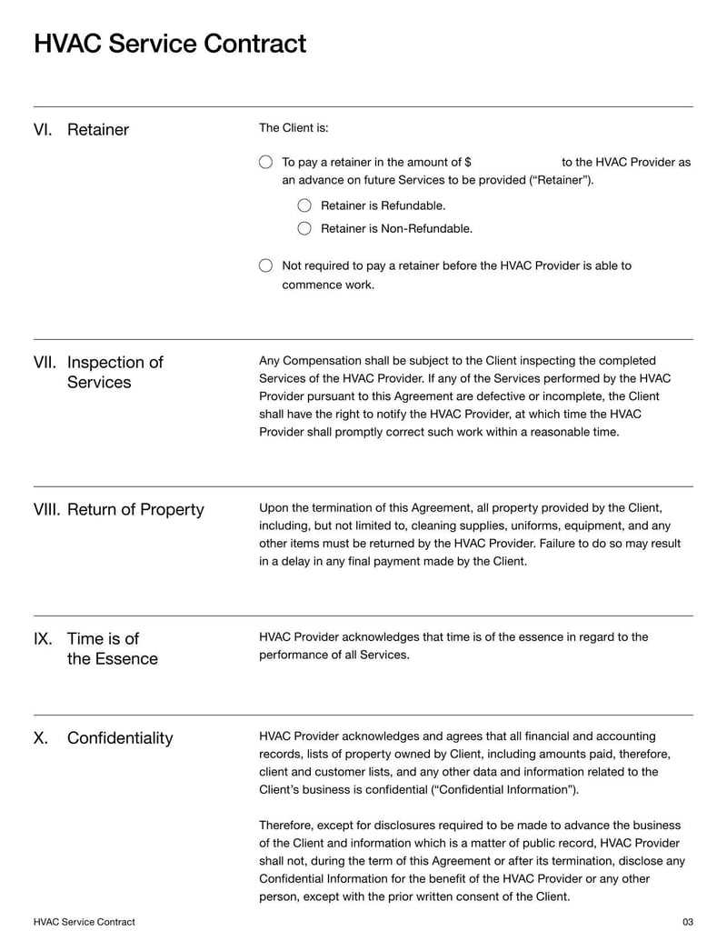 printable hvac contract template