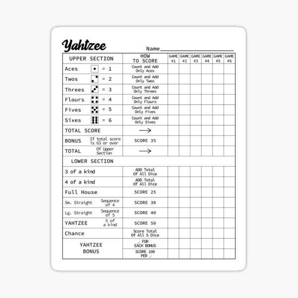 yahtzee free printable score sheets