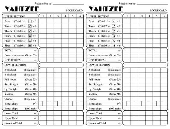 yahtzee score sheet free printable