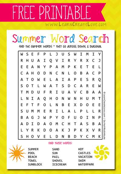 summer printable word searches