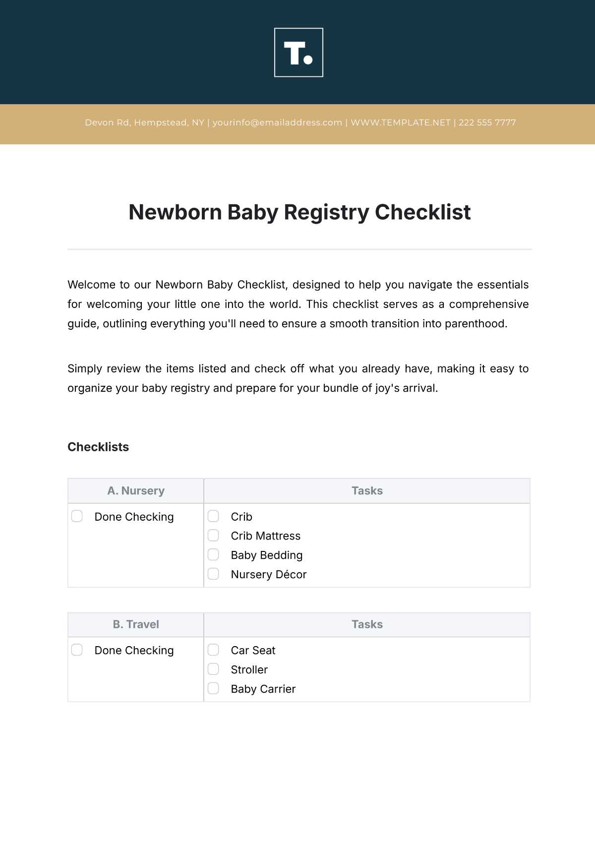 printable baby registry checklist