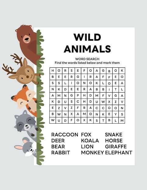 animal word search printable