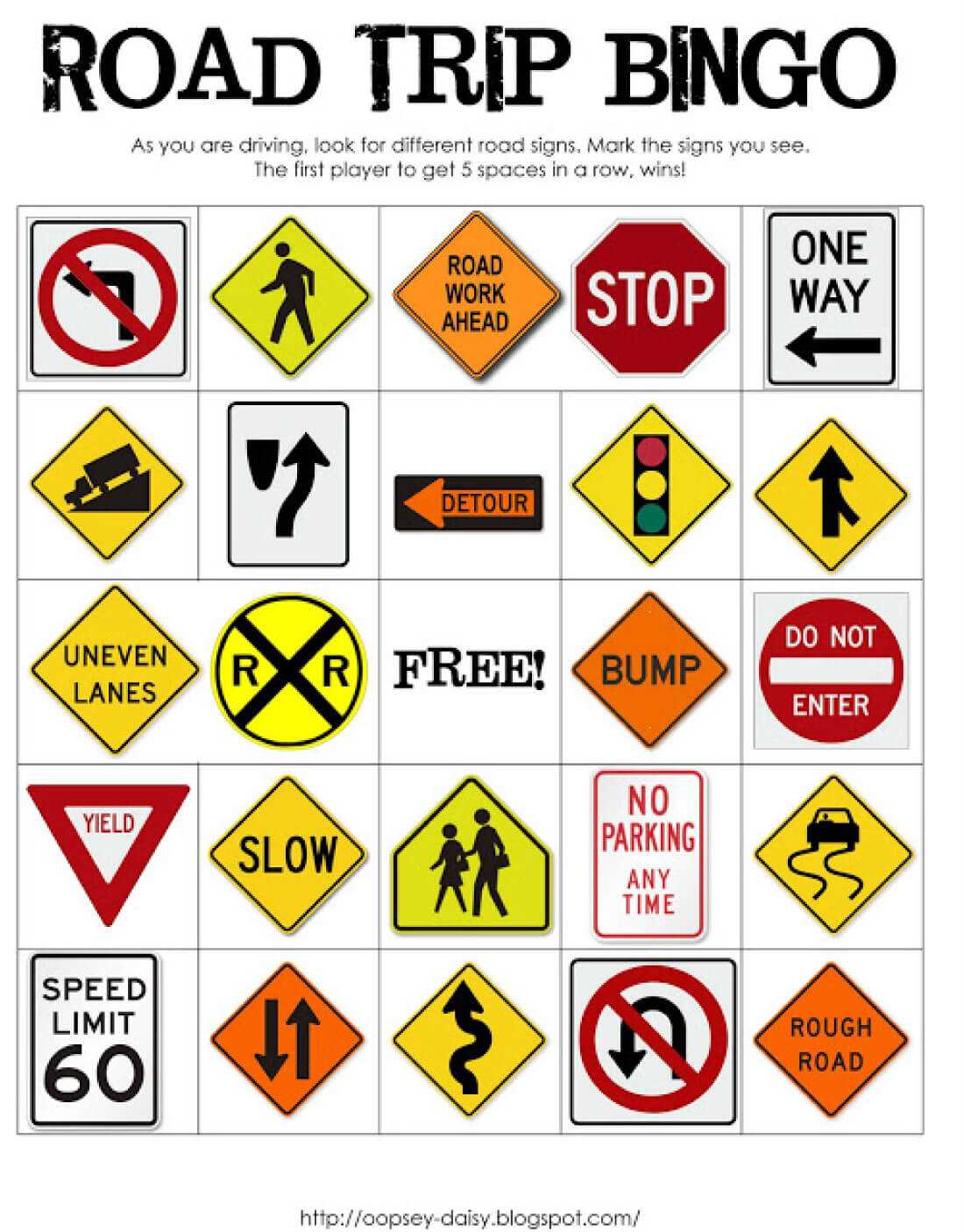 printable road trip bingo