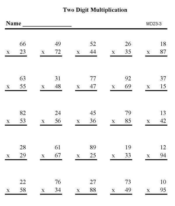 2 digit by 2 digit multiplication worksheets printable
