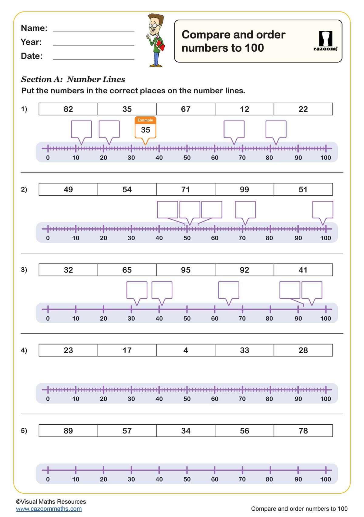 number line to 100 printable