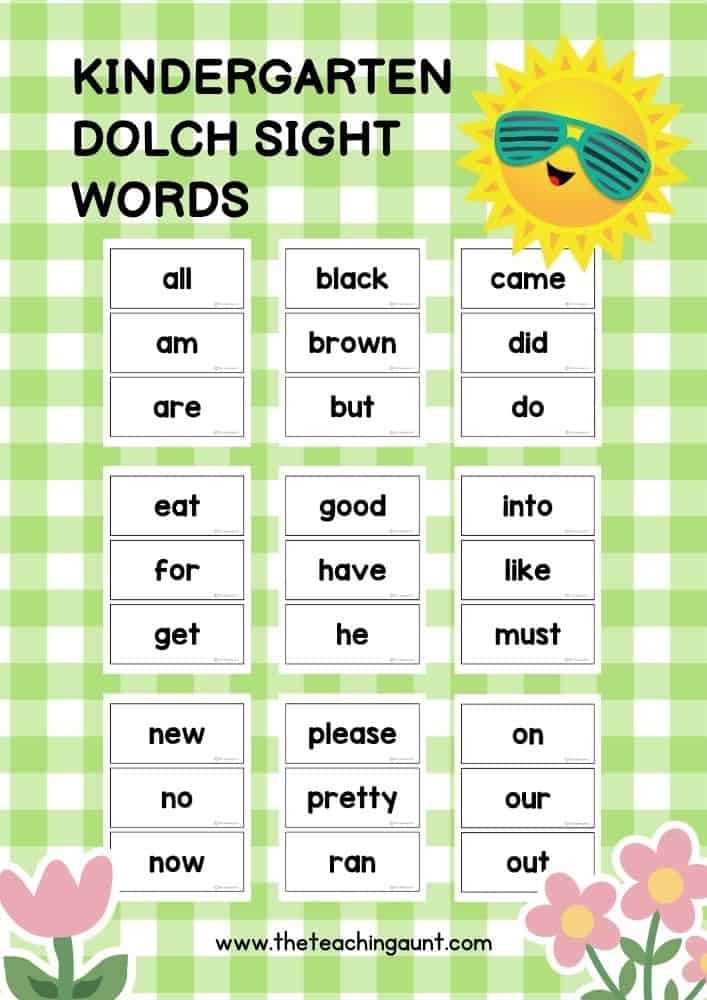 printable kindergarten sight words