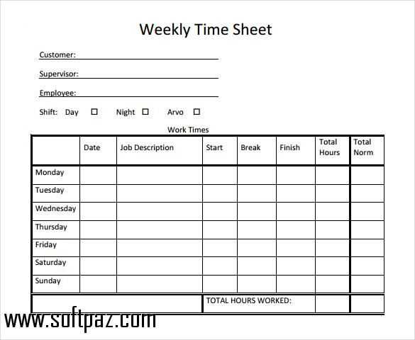 weekly timesheet template free printable