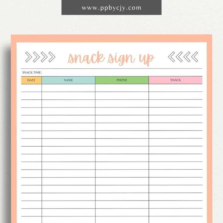 free printable snack sign up sheet