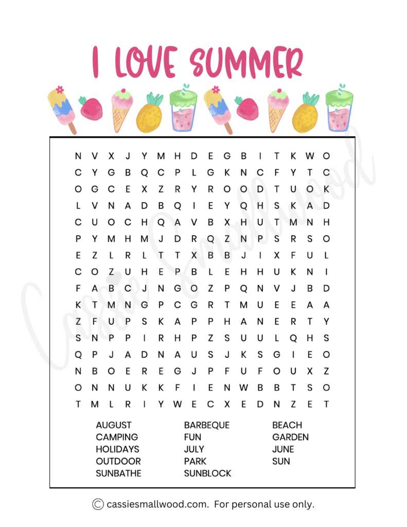 summer word search puzzles printable